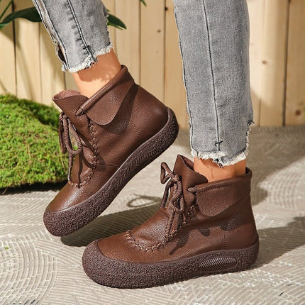 Cross-Border Export 2025 Autumn and Winter New Single Boots for Women Handmade Retro Casual Thick-Soled Comfortable Soft-Soled Lace-Up Short Boots