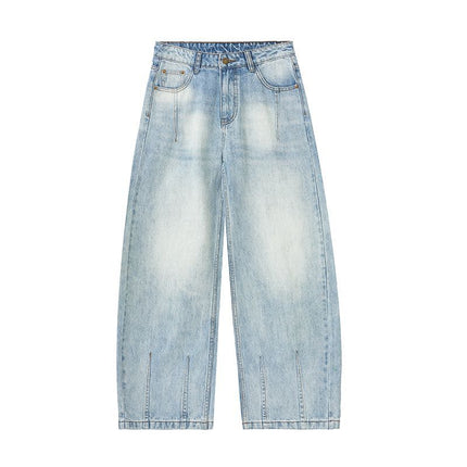 JIAMU American High Street Baggy jeans Slub Scimitar Jeans Unisex Wide Leg Pants Loose Profile