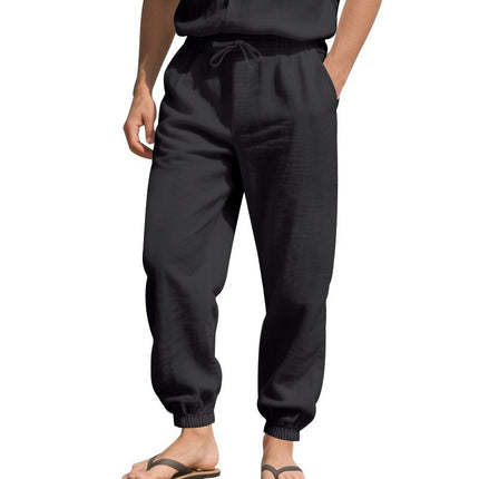 European and American Cross-Border Independent Station Four-Season Beach Trendy Men's Loose Linen Large Size Casual Sports Leggings Trousers for Men