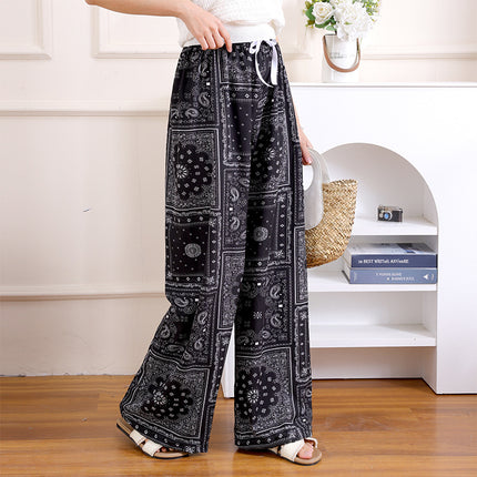 Cross-Border Popular Summer Women's Ice Silk Pants for Middle-Aged and Elderly, Loose Casual Home Pants, Elastic Plus-Size Pants for Square Dancing