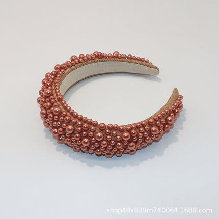 European and American luxury pearl sponge hairband hairpin female heavy industry exaggerated wide side pressure hair high cranial top net red head band wholesale