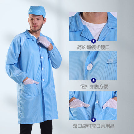 Electrostatic clothing, lab coat, dustproof, anti-static clothing, dust-free clothing, food workshop, electronic factory, blue and white overalls, printing