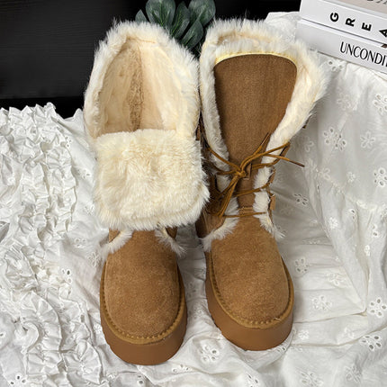 2025 Autumn and Winter New Products ~ Fleece-Lined, Thickeneded and Heightening Snow Boots for Women, Versatile Warm, Non-Slip Thick-Soled Northeastern Cotton Shoes
