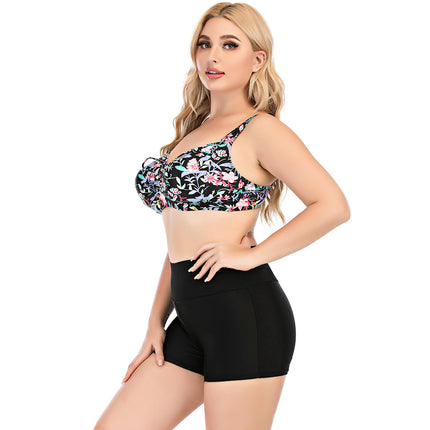 AliExpress hot selling summer hot spring conservative floral swimsuit plus size split high waist boxer swimsuit factory wholesale