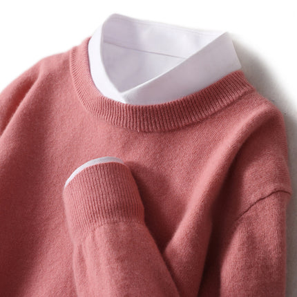 Autumn and Winter New Youth Business Casual Sweater Men's Sweater Solid Color Loose Crewneck Wool Knitted Base Sweater