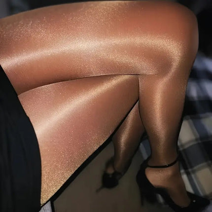 Nude Oil-Shiny Plus-Size Stockings 100kg Stockings That Can Be Worn Outside, Pearlescent Thin Style, Feminine Black Pantyhose