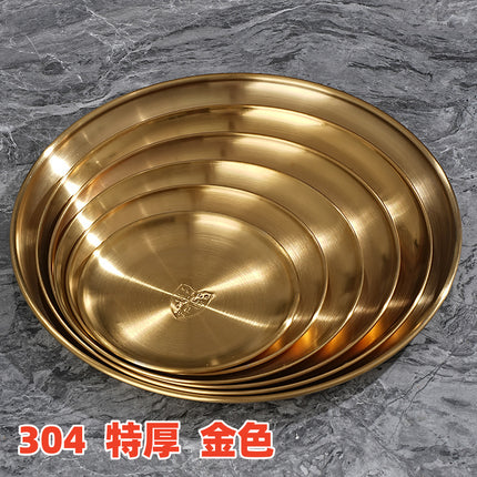 304 Stainless Steel Round Plate Korean Barbecue Plate Snack Plate Western Food Plate Bone Plate Steak Plate Tableware Fruit Bone Plate