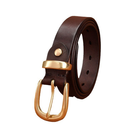 Handmade Vintage Copper Buckle Jeans Versatile Belt for Women Hong Kong Style Top Layer Cowhide Pin Buckle Genuine Leather Belt Vegetable Tanned