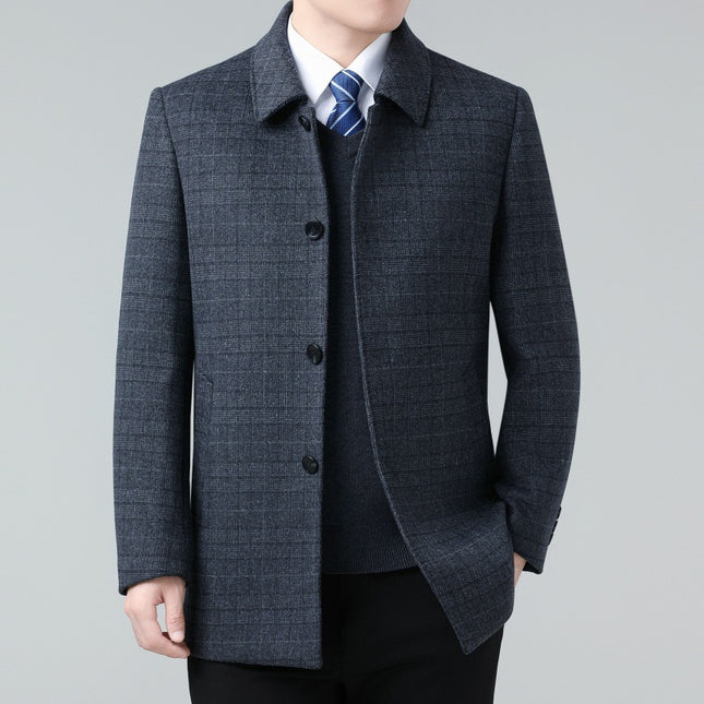 Double-Sided Wool Coat for Men, Mid-Length, Suitable for Middle-Aged and Elderly Fathers, Woolen Overcoat with down Lining
