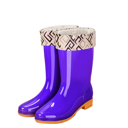 pvc medium-high adult women's rain boots waterproof non-slip women's water shoes outdoor kitchen work warm rain boots wholesale
