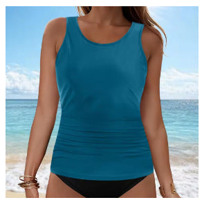 2025 New Cross-Border European and American Solid Color Two-Piece Swimsuit Solid Color Sexy Bikini Beach Hot Spring Swimwear Top