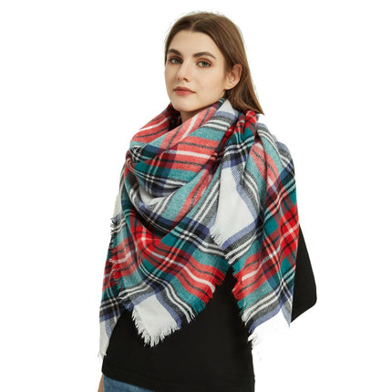 Cross-Border European and American Autumn and Winter Colorful Imitation Cashmere Plaid Square Scarf Plus Double-Sided Brushed Scarf and Shawl