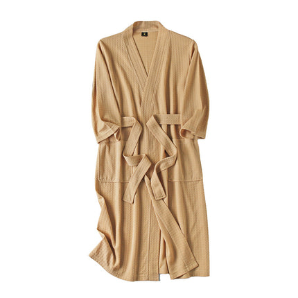 Summer Thin Water Absorbent Waffe Bathrobe Women's Summer Mid-length Simple Sexy Nightgown Men's Breathable Bath Towel Pajamas