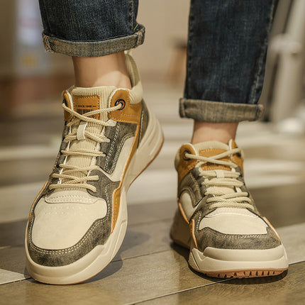 Men's Shoes Winter 2025 New Mid-Top Men's Sports Shoes Student Fashion Casual Sneakers Fleece-Lined Work Boots Cotton Shoes