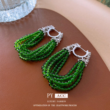 Zircon New Chinese Beaded Tassel Ear Buckle Retro Light Luxury High Sense Earrings Niche Fashion Elegant Earrings Wholesale