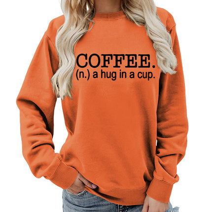 Coffee a hug printed round neck women's top vests foreign trade supply autumn and winter coat casual loose European size