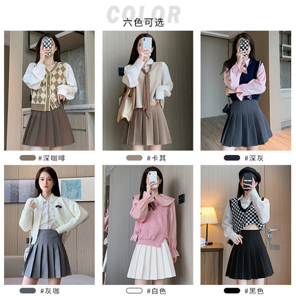 Gray Coffee Pleated Skirt, High-Waisted, Wrinkle-Resistant, Slimming, Plus Size, Jk Uniform, New Trendy Half Skirt, Jk Skirt for School