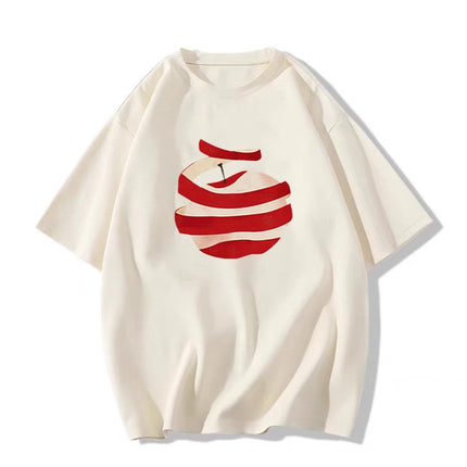White Pure Cotton Apple Short-Sleeve T-Shirt for Women, Summer 2026 New Design, Niche Style, Regular Shoulder, Loose Half-Sleeve Top, Trendy