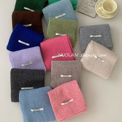 Factory Wool Blended Solid Color Wool Scarf Women's Winter White South Korea New Student Couple Simple Knitted Scarf