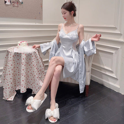 Sexy Pajamas for Women with V-Neck and Chest Pads, Two-Piece Pajamas, Internet Celebrity Suspender Backless Nightgown, Nightgown, Home Wear