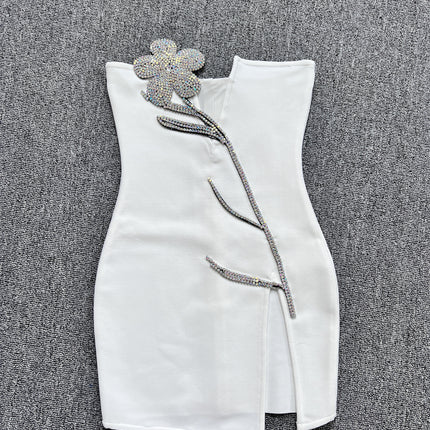 0 European and American cross-border sources of new luxury heavy industry nail drill deep V-neck bandage dress sexy split