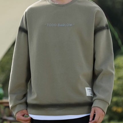 Han Pai Men's Wear Spray Dye Design Trendy Letter Printing Crewneck Sweatshirt Autumn and Winter All-match Long Sleeve T-shirt Fashion Base
