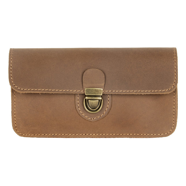 2024 New Crazy Horse Leather Leather Mobile Phone Waist Bag Wearing Belt Horizontal Full Leather Protective Cover Retro Work Bag