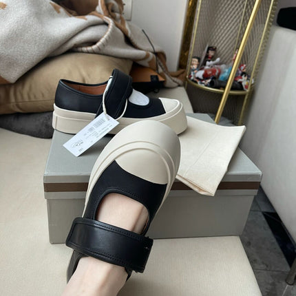 Sheepskin Version ~ Genuine Leather Velcro Thick-Soled Platform Shoes, Ugly and Cute White Shoes, Women's Mary Jane Casual Large-Toe Shoes