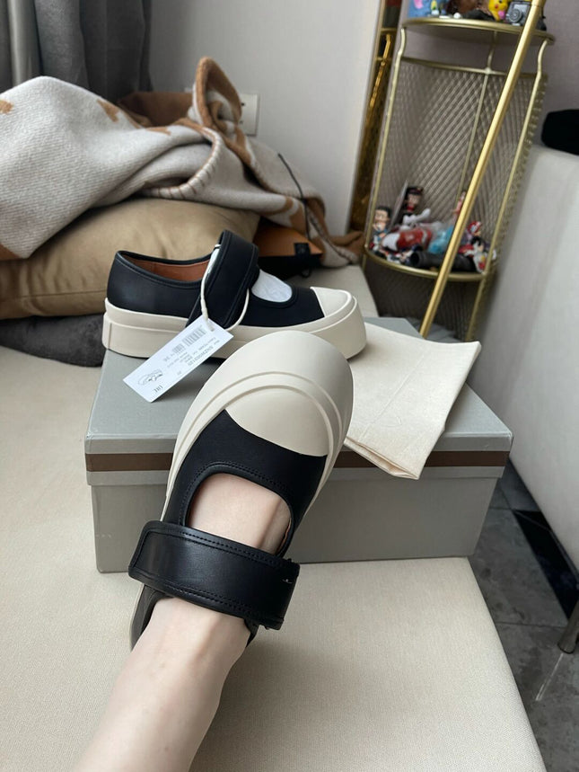 Sheepskin Version ~ Genuine Leather Velcro Thick-Soled Platform Shoes, Ugly and Cute White Shoes, Women's Mary Jane Casual Large-Toe Shoes
