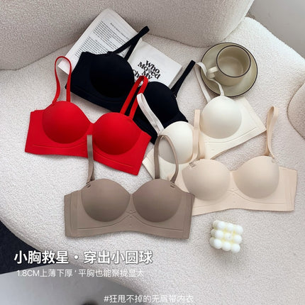 Summer sexy half cup seamless detachable strapless underwear women's push up small chest large wireless bra bra