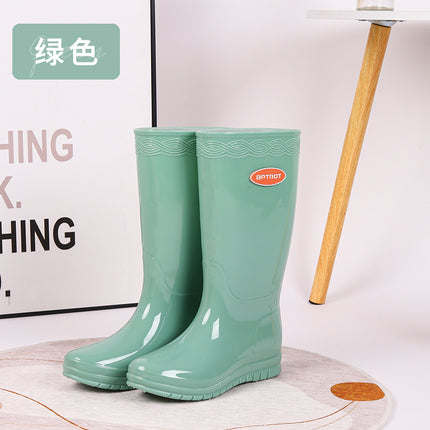 Women's Rain Shoes Korean Style Fashionable Mid-barrel High-bark Rain Boots Thick Sole Non-slip Waterproof Plus Cotton Velvet Warm Cover Shoes Outdoor Water Shoes