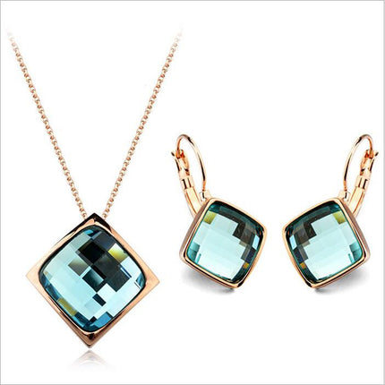 Classic Temperament Square Crystal Necklace Earrings suit European and American Retro Fashion Jewelry Cross-border E-commerce Supply