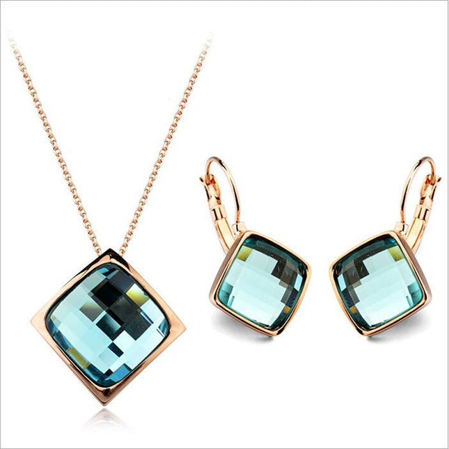 Classic Temperament Square Crystal Necklace Earrings suit European and American Retro Fashion Jewelry Cross-border E-commerce Supply