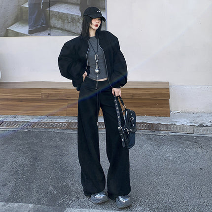 Lazy Drawstring High Waist Wide Leg Casual Pants Women's 2025 Spring New Dipped Loose Slimming Straight Pants