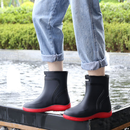 [Daifa] Men's Short and Medium Rain Shoes for Kitchen Site Fishing Waterproof Shoes Thickened Warm Rubber Shoes Rain Boots