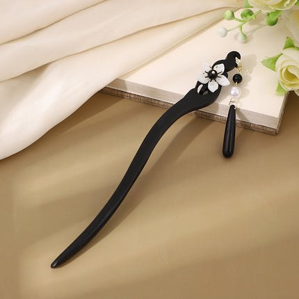 Antique Hairpin Step Tassel Wood Hairpin Imitation Ebony Headwear Disc Hair Simple Accessories Ancient Dress Hairpin Women's Hair