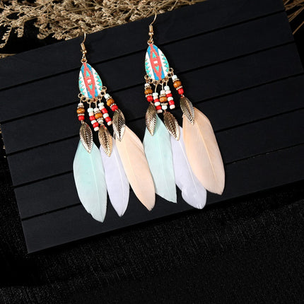 Cross-Border Feather Tassel Earrings, High-End Bohemian Style Earrings, Hot-Selling Earrings for Women in Scenic Spots