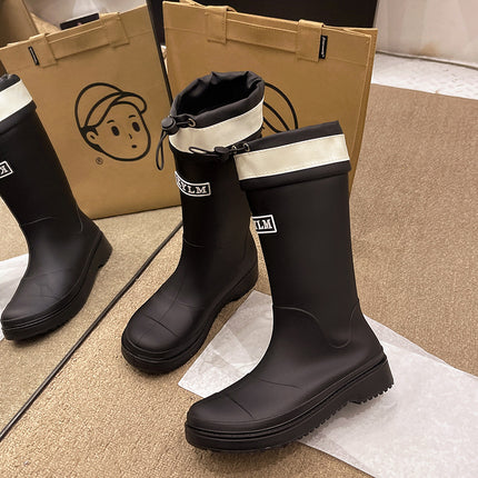 Fashion New Thick-soled Mid-length Rain Boots Camping Rain Boots Outdoor Wading Cotton Adult Waterproof Non-slip Water Shoes
