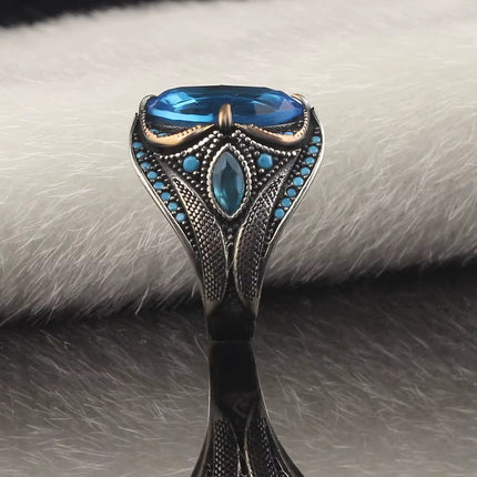 Cross-border Sapphire Men's Ring Temm Personality Retro Punk European and American Diamond Men's Ring Factory Outlet