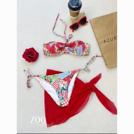 Europe and the United States new cross-border export hot-selling digital printing bow high waist split bikini swimsuit wholesale