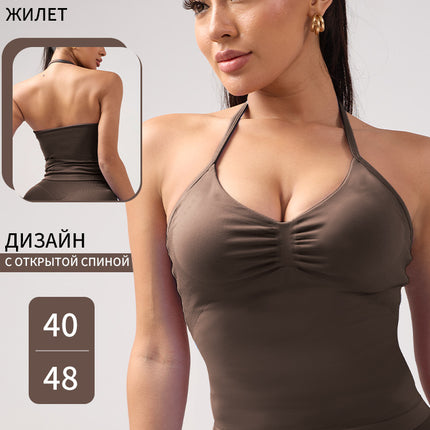 Cross-Border Large Size All-In-One Halterneck Sports Vest Outer Wear Beautiful Back Fitness Yoga Wear Camisole Yoga Top