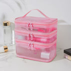Three-layer mesh cosmetic bag-pink