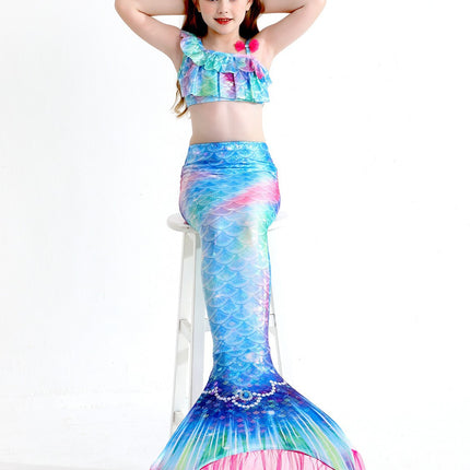 Girls' Mermaid Swimsuit Three-Piece Set Mermaid Tail Cross-Border Popular Bikini Swimsuit Beach Swimwear Shiny