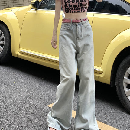 2024 New Sweetheart Cream Pants ~ Light Color Jeans Women's High Waist Loose Straight Leg Pants Design Wide Leg Pants
