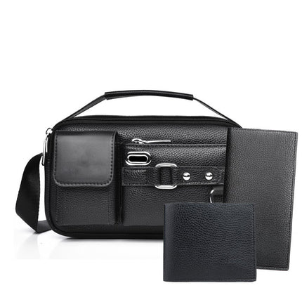 New Small Square Bag Men's Mobile Phone Storage Shoulder Bag Multi-functional Casual Crossbody Bag High-end Litchi Men's Bag