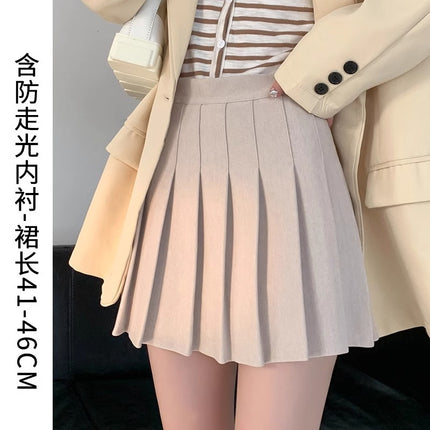 Dark Gray Woolen Pleated Skirt Short Skirt for Women Autumn and Winter 2026 New High-Waisted Slimming Look Preppy Jk Half-Length A-Line Skirt