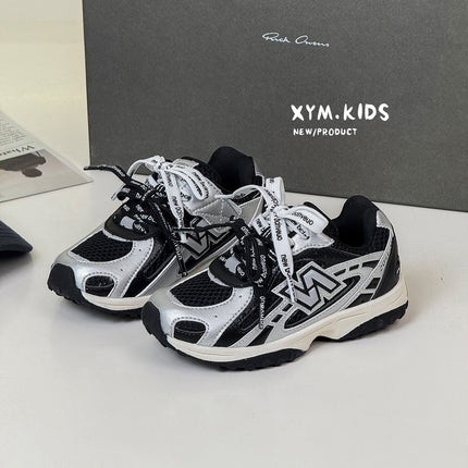 2025 Autumn New Children's Jogging Shoes Fashionable N-Shaped Double Lace-Up Mesh Breathable Sports Shoes for Boys and Girls