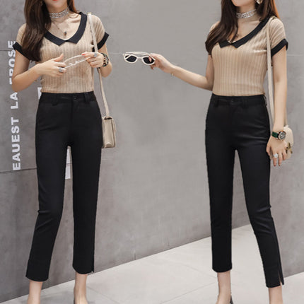 Black Leggings for Women, Spring & Fall Korean Style Slimming Look Professional Pants, High Waist Slimming Look Slit Casual Suit Pants