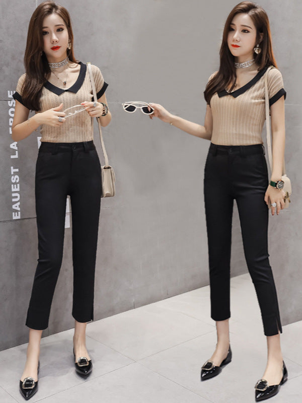 Black Leggings for Women, Spring & Fall Korean Style Slimming Look Professional Pants, High Waist Slimming Look Slit Casual Suit Pants