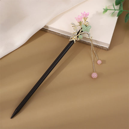 Antique Hairpin Step Tassel Wood Hairpin Imitation Ebony Headwear Disc Hair Simple Accessories Ancient Dress Hairpin Women's Hair